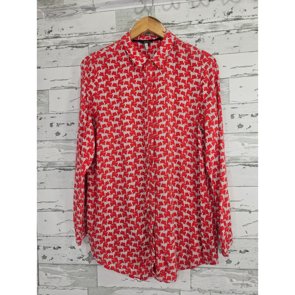 Joules Elvina Red Dalmatian Dog Print Button Down Blouse Shirt US 8 UK 12 EU 40